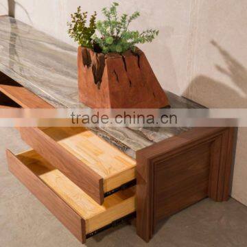 Modern Travertine Top Tv Stand Wooden Base With Drawers Good Quality For Home photo-4