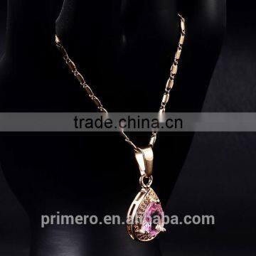 New Fashion 18K Gold Filled Pink Kundan Zircon Gems Necklace Earrings Jewelry Set photo-6