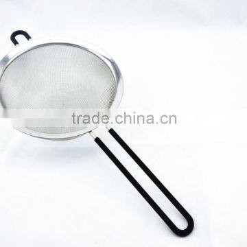 High quality with mirror Polished wide rim stainless steel mesh strainer with handle