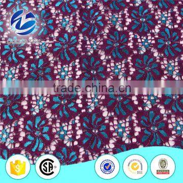 Luxury Blue Color European Jacquard Style Polyester Flower Pattern Lace for Wholesale