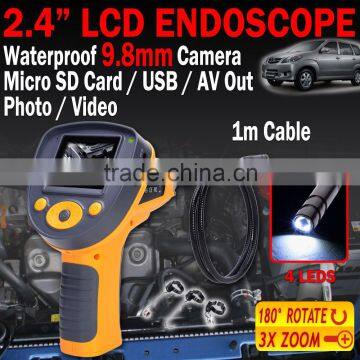 DVR 9.8mm Endoscope Borescope Zoom Recordable Rotation 1m Cable Video 2.4" Inspection Camera photo-2