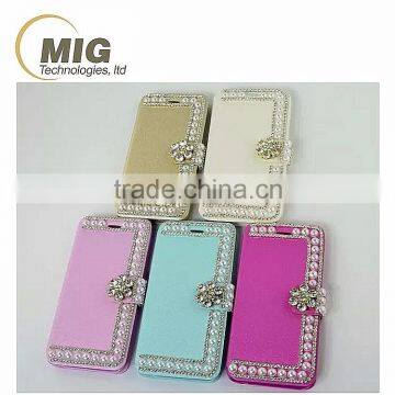 Clear diamond and pearl flip leather case For iphone 6 case Cell phone case with card slots inside For iphone 6S case