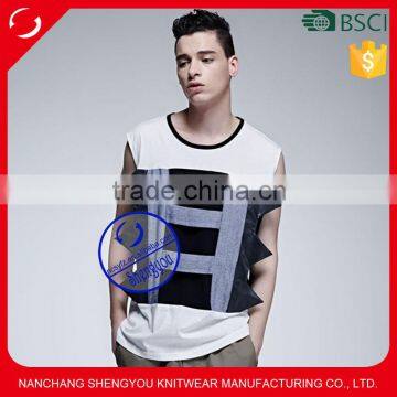 Custom Made Polyeater Cotton Mens Patched Tank Top
