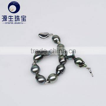 Wholesale Price Baroque Iregular 9-11mm Big Size Peacock Green Tahitian Women Bracelet Pearl