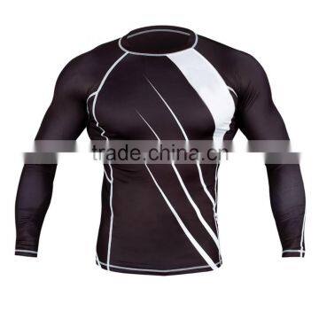 Custom Logo And Design Print Digital Sublimation BJJ MMA Rash Guards Supplier, Black And White Long Sleeves Rash Guard 01 Color