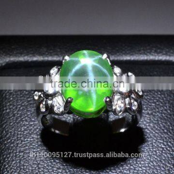 11x9 MM Green Star Sapphire Ring Lab-Created Sterling Silver 92.5 Size 5.75