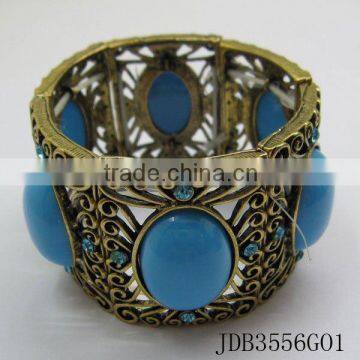 Thick casting cuff bracelet,blue zircon jewelry