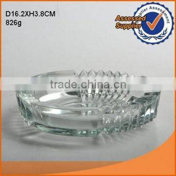 round engraved crystal glass ashtray