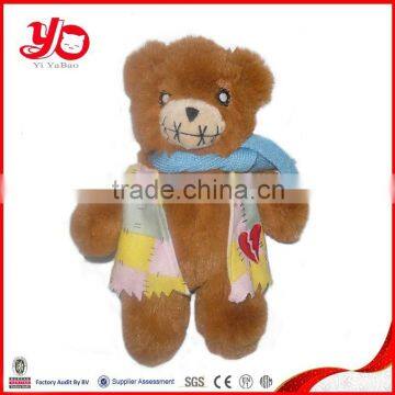 Lovely brown teddy bear with scarf, wholesale customized plush bear toy