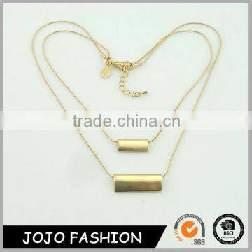 Gold Plated Double Layer Cute Square Modern Bar Pendant Necklace for Women