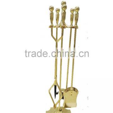 32'' Height 5 piece Includes Firewood Poker Shovel Brush Tongs and Stand in Modern gold Finish Fireplace Tool Set