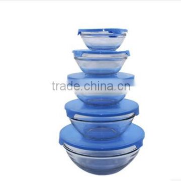 5 pcs per set Glass storage bowl with plastic lid