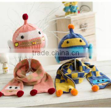 MS81054C Winter 2016 Kids 2pcs Knitted Cap With Scarves Set