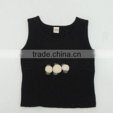 TYCH005 Kids' Nylon+Angora+Wool Black Sleeveless Pullover Sweater With Flower On Front