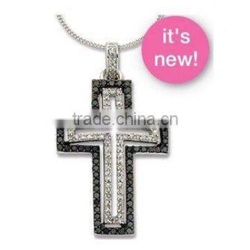 New fashion cross necklace--handmade 925 sterling silver with black CZ and white CZ