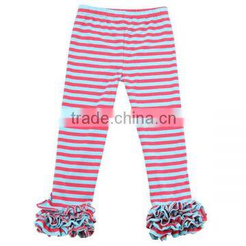 Children kid coral/aqua striped baby ruffle pants cotton girls fall boutique wholesale icing pants legging sew sassy icing pants