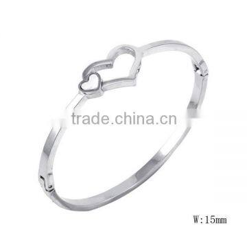 SRB0045 New Products My Heart In Your Heart Silver Stainless Steel Two Heart Bracelet