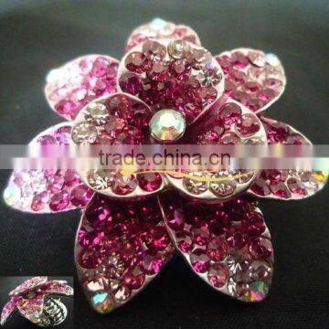 fashion flower shaped stretch rings with colored rhinestone