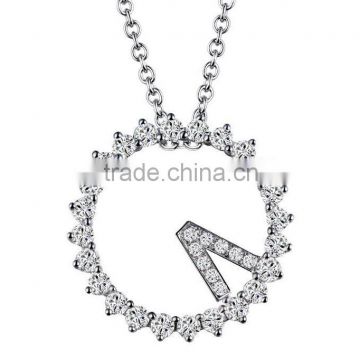 round circle zircon shinning 2016 newest korean 925 sterling silver pendant diamond necklace