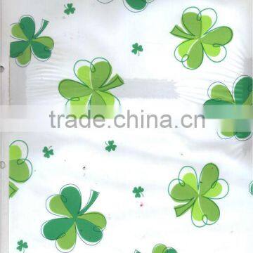 Semi-transparent Printed clover design PEVA/PVC plastic shower curtains