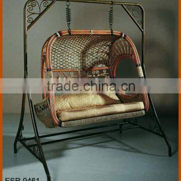 Outdoor Indoor Double Hanging Swing Chair Resin Wicker Material With Stand