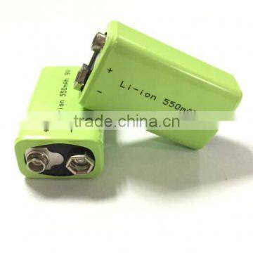 Top quality rechargeable 9v 550mah li-ion battery for GPS