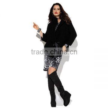 PRETTY STEPS 2015 women's black cable knit heavy long sleeve short cashmere sweater coats