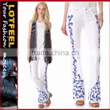 Tropical Embroidered Slim Boot Cut women Jeans pants (LOTX311)