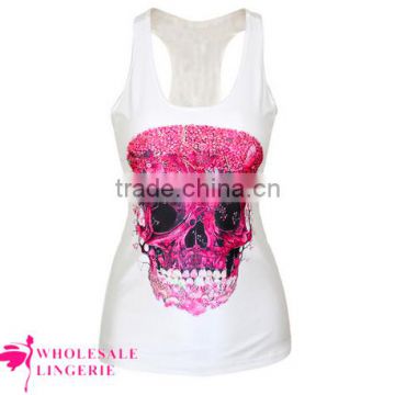 Cheap Pinky Skull Printed Summer white Tank Top BX123 tank top women