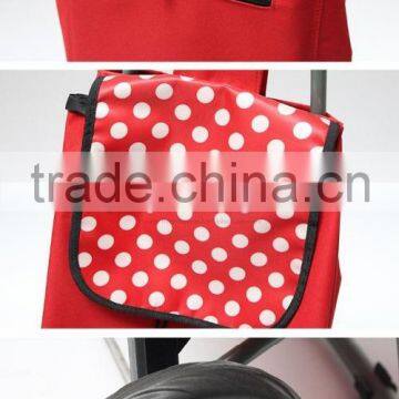 No.1 Yiwu Exporting Commission Agent Wanted Good Quality Red Fodable Shopping Trolley With Bag With White Dots photo-3