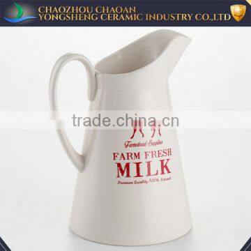 Eco-friendly white ceramic house milk frothing pitcher with prints