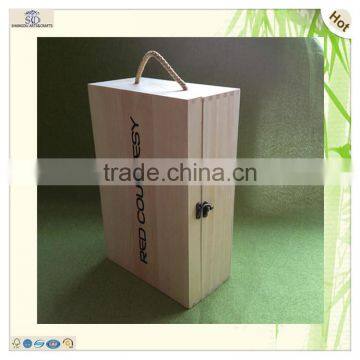 Handle Divided Pine Wooden Bottle Red White Wine Box photo-2