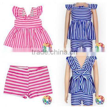 Fashionable Stripe Ruffle Top And Shorts Baby Summer Clothing Set Girls Summer Boutique Outfits