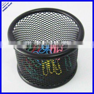 Round black metal mesh pen and paper clip holder