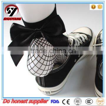 Fashion Lady Girl Women Sexy Lace Fishnet Mesh Ankle High Socks, White Socks With Color Bow Tie photo-6