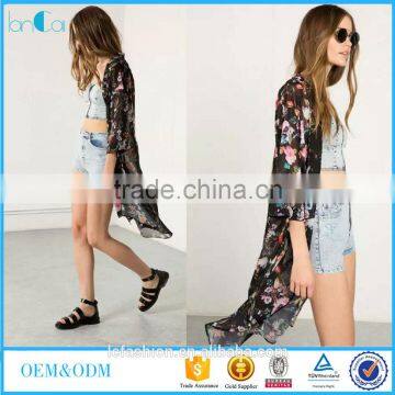 Formal Women Flower Printed Chiffon Kimono Cardigan Tops