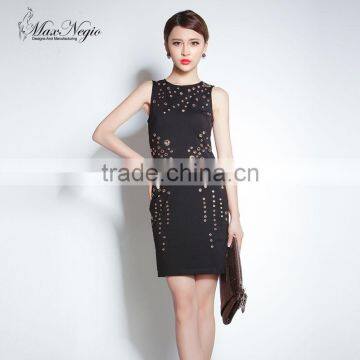 Maxnegio guangzhou clothing manufacturer vfemage with gold eyelet ladies casual dress