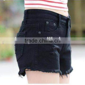 Hot Sell Summer Black Elegant Burrs Denim Women Shorts photo-4