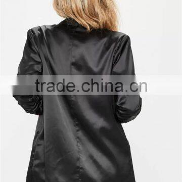 MGOO Custom Black Gathered Sleeves No Buttons Fashion Suit Blazers For Women Long Sleeves Loose Style photo-5
