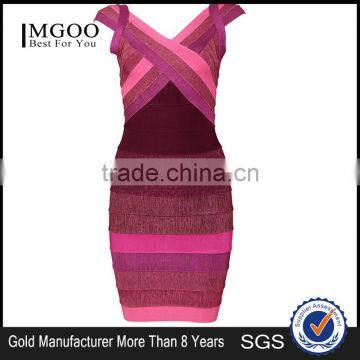 MGOO Wholesale Beautiful Women Dress Custom OEM/ODM Deep V Neck Bandage Dress Sexy Party Red Color Dress H701 photo-3