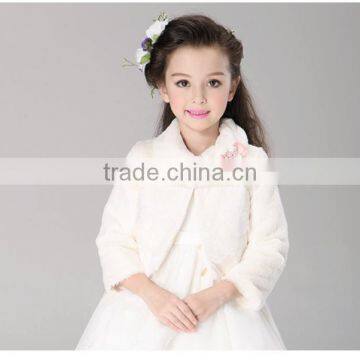 latest design long sleeves lace white fur children kids coats for girls