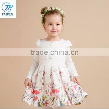 2017 Spring Girls Dresss Printed With Flowers Fashion Designs For Girls Long Sleeve Pleated Children's Dress