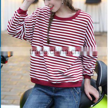 hot sell fashion cute casual stripe design long sleeve hoody for women