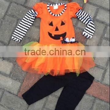 2014 new hot halloween pumpkin dress pant set with matching bow and necklace set