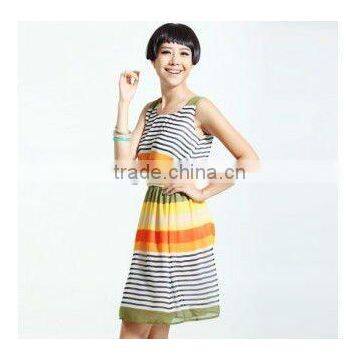 Newest Wholesale Sleeveless Elegant Stripe Dress