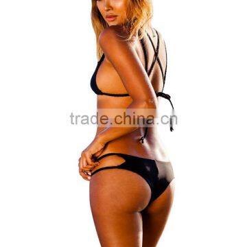 Polyester Bikini Flexible Two Piece Hollow Padded Plain Dyed Solid Sold By Set photo-4