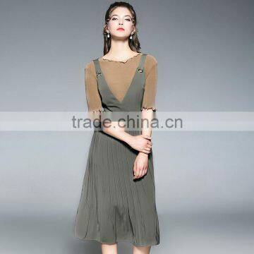 Dresses In Casual Dresses Deep V-Neck Strapless High-waisted Accordion Pleated Skit Two Pieces Dresses photo-3