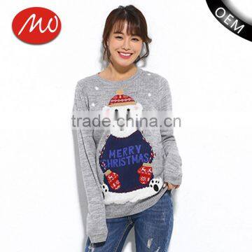 High quality womens novelty christmas knitted bear pattern jumpers sweater with custom wholesale