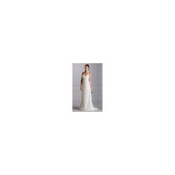 Empire A-line V-neck Chapel Train Organza Belt Wedding Dress