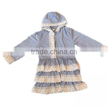 2016 newest fashion kids hooded cardigan grey color cotton lace newborn baby cardigan